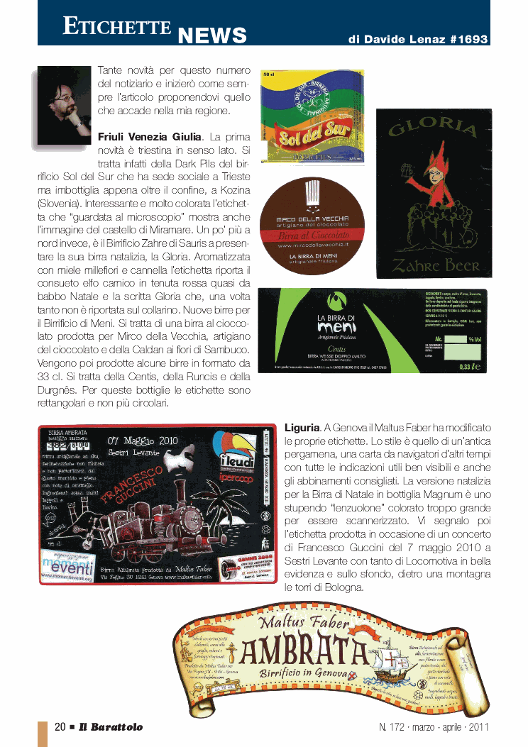 una pagina della rubrica etichette